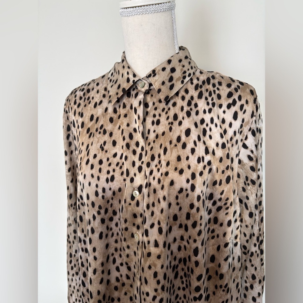 Laura Plus Animal Print Satin Button Up Blouse 1X - Picture 10 of 15